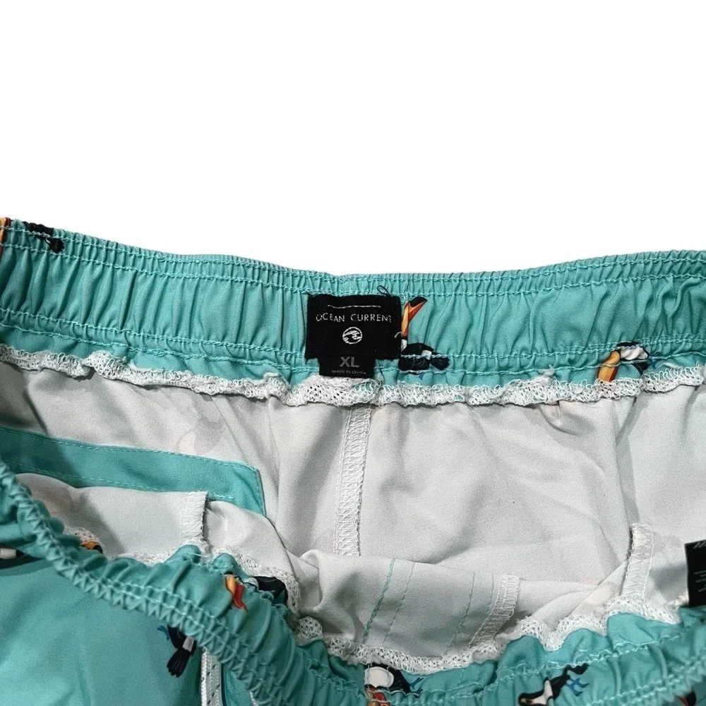 Ocean Current Men XL Swim Board Shorts Fast Dry Trunks Teal Blue Hawaiian Bird